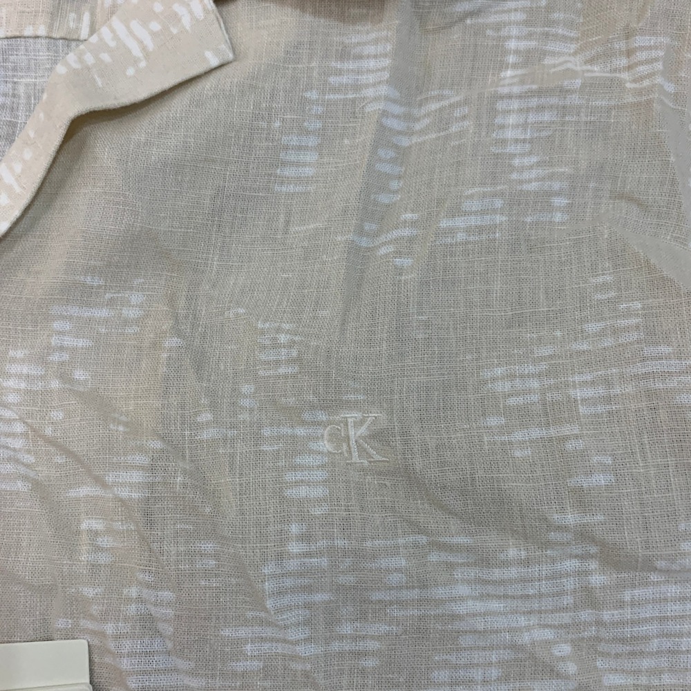 NWT Calvin Klein Classic Fit Button Down Shirt Men's Medium Beige Linen Blend - Picture 8 of 9